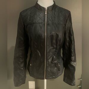 Leather Guess jacket with gold detailing Size M